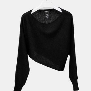 Crea Concept Asymmetrical Black Cropped Wool Sweater